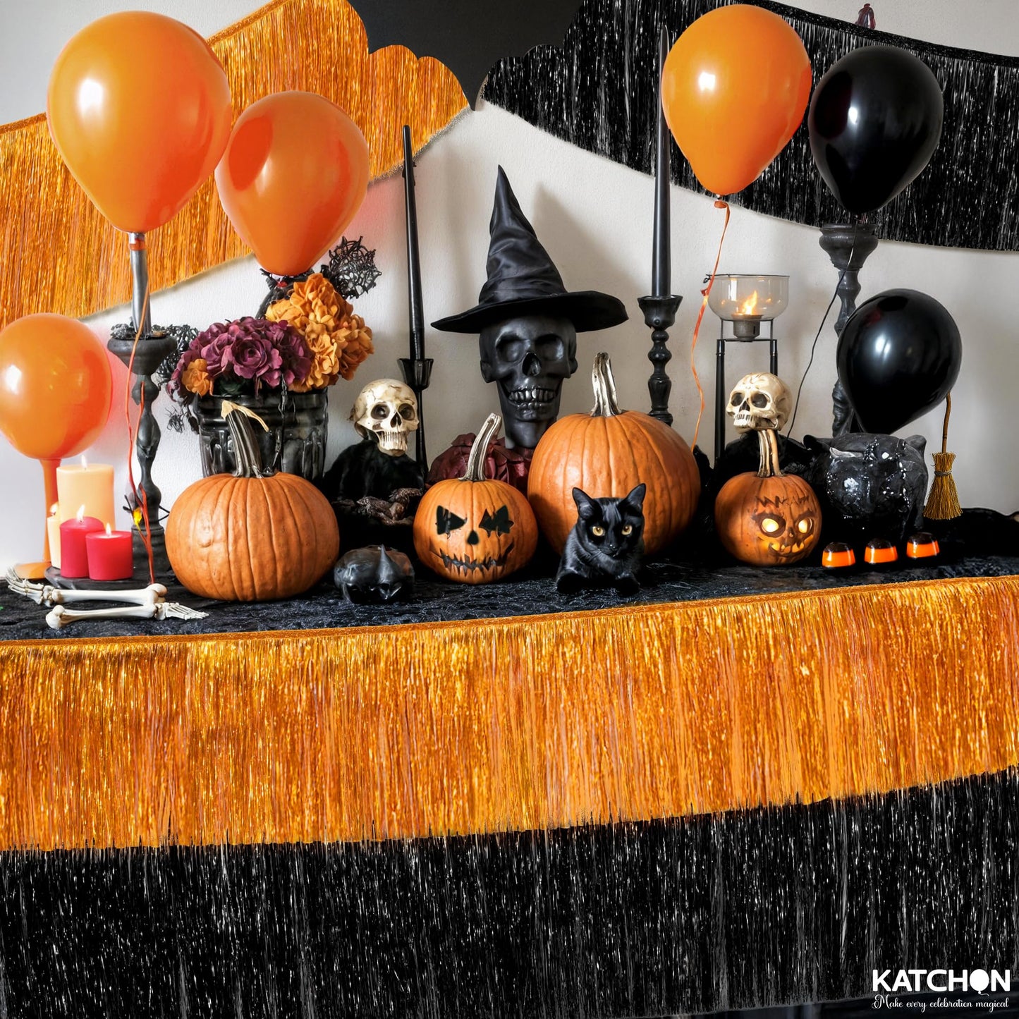 KatchOn, XtraLarge Black and Orange Fringe Banner - 6.5 Ft, Pack of 2 Fringes | Tinsel Garland for Basketball Theme Birthday Decorations | Orange Black Fringe Garland for Graduation Decorations 2026