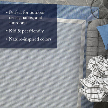 2' 3'7" Set, Couristan Recife Indoor Outdoor Rug - Stria Texture x Rectangle in Blue, Hose Washable, Low Pile, Pet- Kid