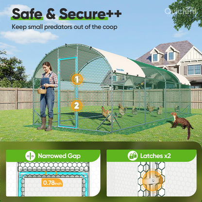 Quictent Essential Series 24x9x6.6ft Metal Chicken Coop Run with Climbing Ladder, Walk-in Outdoor Poultry Cage with PVC Coated Chicken Wire, Hen Duck Rabbit Farm House, Waterproof Anti-UV Cover