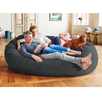Lumaland Luxurious Giant 7ft Bean Bag Chair with Microsuede Cover - Ultra Soft, Foam Filling, Washable XXL Bean Bag Sofa for Kids, Teenagers, Adults - Sack Chair for Dorm, Family Room - Black