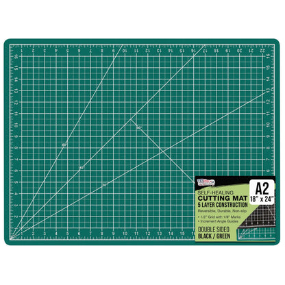 U.S. Art Supply 18" x 24" Self-Healing Cutting Mat 5-Ply - Double-Sided Green/Black Craft Mat, Non-Slip Cutting Mats for Crafts, Sewing, Quilting, Scrapbooking