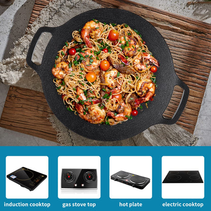 Sanbege Korean Grill Pan with Nonstick 6-Layer Coating, 13" Round BBQ Griddle with Bag, Compatible for Induction, Gas Stove, Electric Cooktop, Indoor or Outdoor Grilling