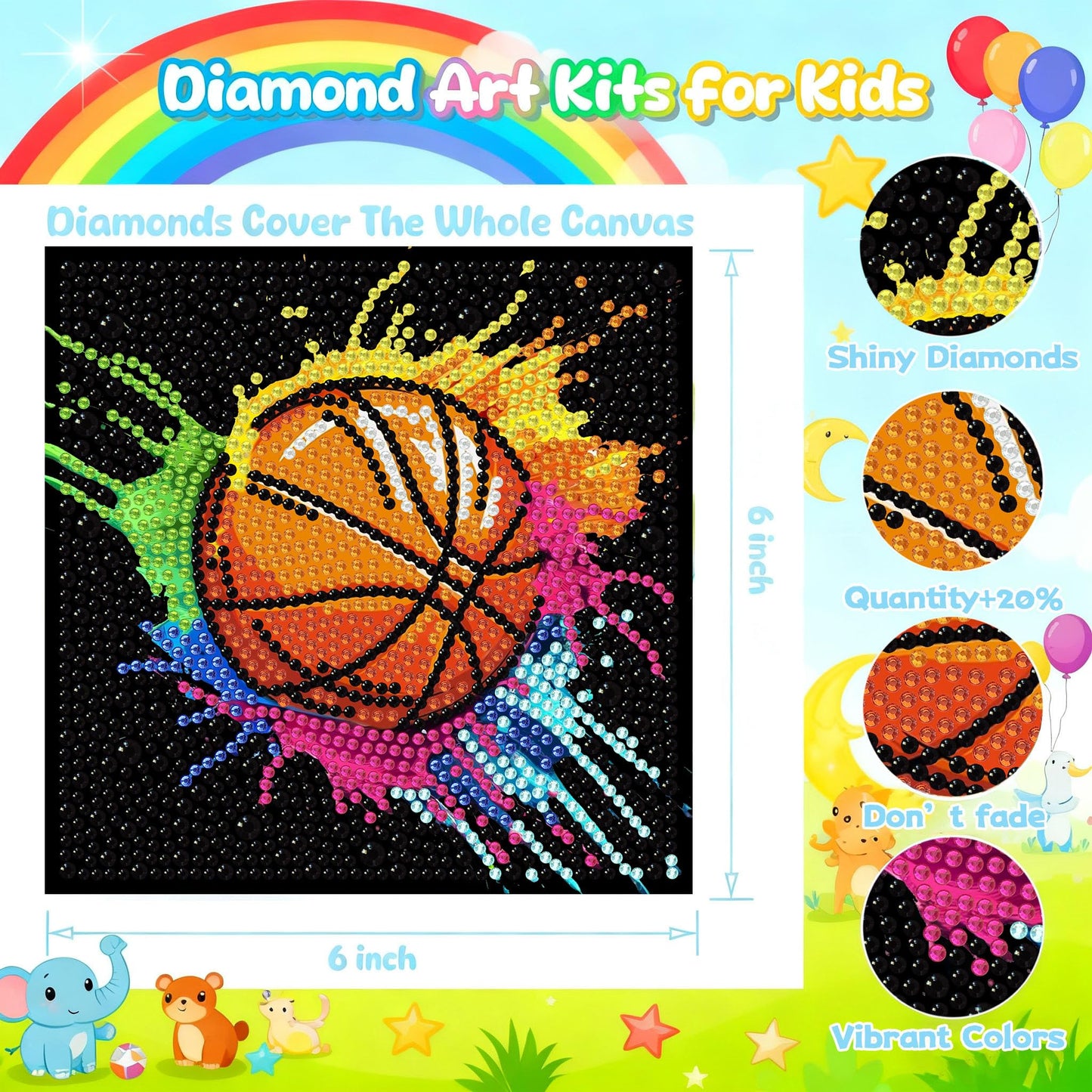 bleihum 4 Pack Diamond Art Painting Kits for Kids, Sports Small Diamond Art for Kids Ages 8-12, Cute Football Gem Art Kits for Kid Gift Home Wall Decor 6X6 inch