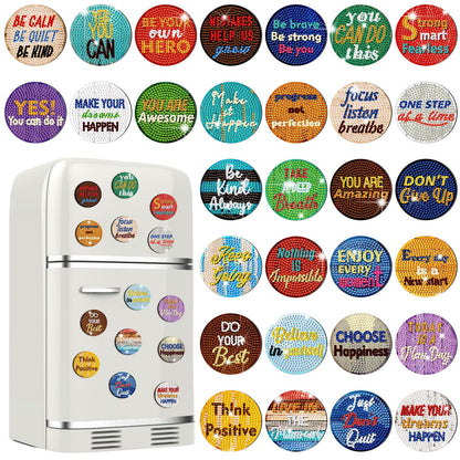Motipuns 30 Pcs Inspirational Diamond Art Kits Magnetic Motivational Diamond Painting Magnets Kits Positive Affirmation 5d DIY Art Fridge Magnet Refrigerator Sticker for Adult Beginner Home Car Garage