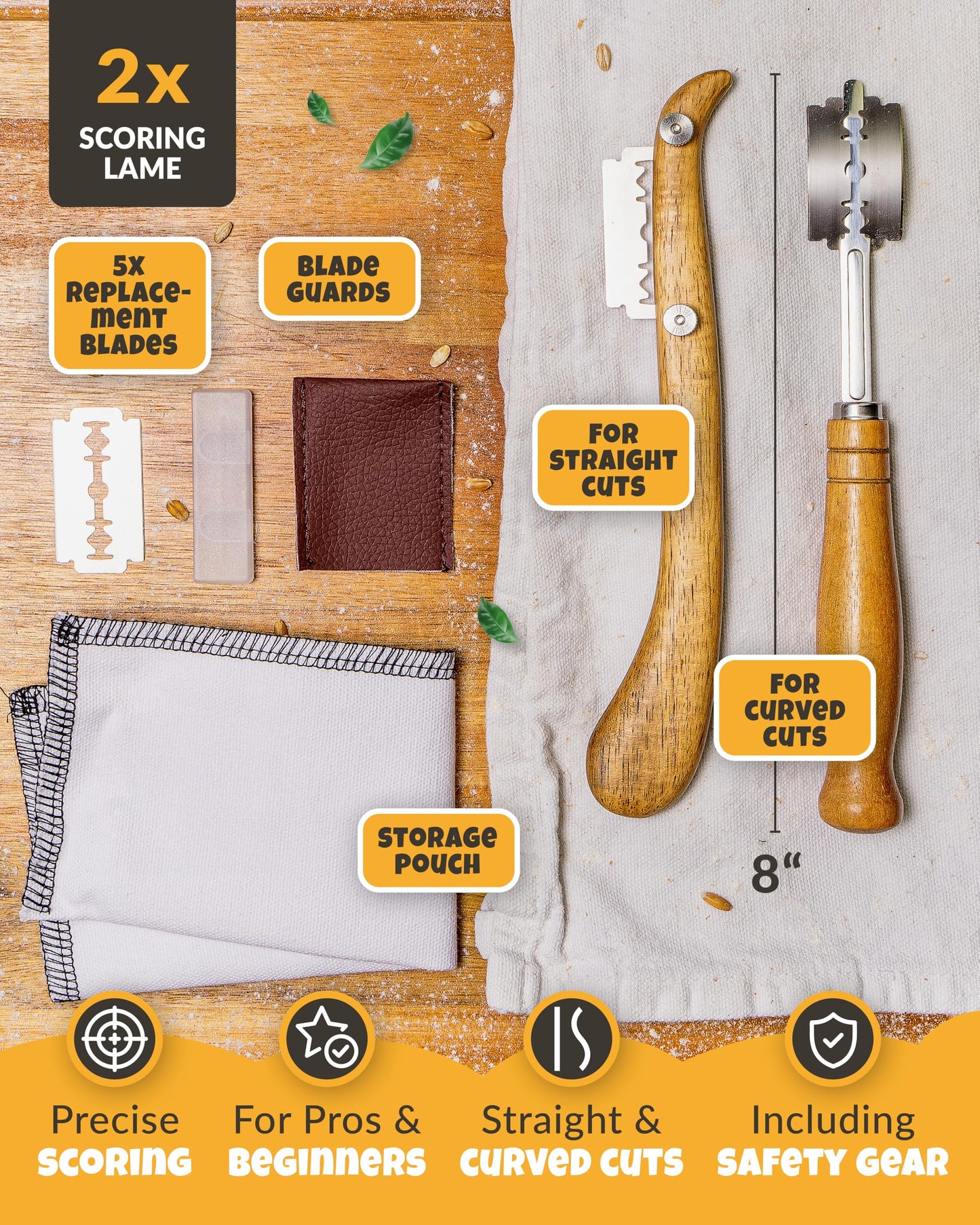 CRUSTLOVE 2pcs Set Bread Lame with 5 Blades – Sourdough Scoring Tool Set with Straight & Curved Scoring Knife for Sourdough and Bread Baking, Dough Scorer, Bread Scoring Tool, Bread Baking Supplies