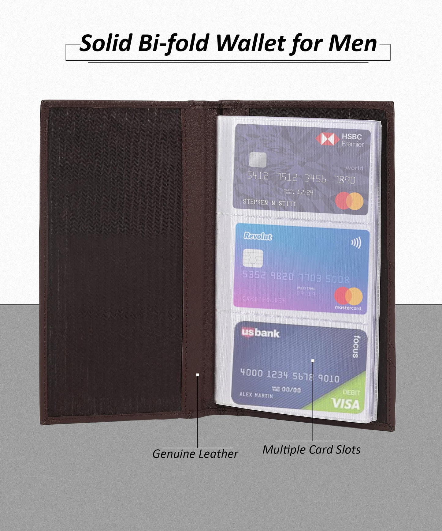 Leather Executive Business Credit Card Book Holder Professional Card Organizer -Clear Slots (Dark Brown)