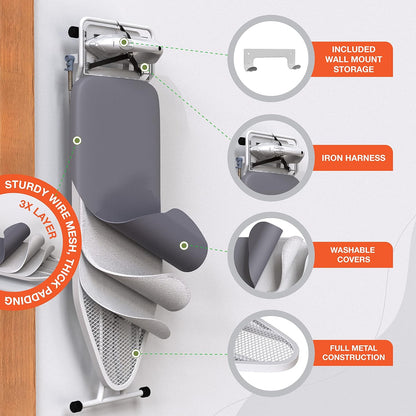 Xabitat Full Size Ironing Board - 57" X 18" with Wall Mount Hanger & Built-In Iron Caddy