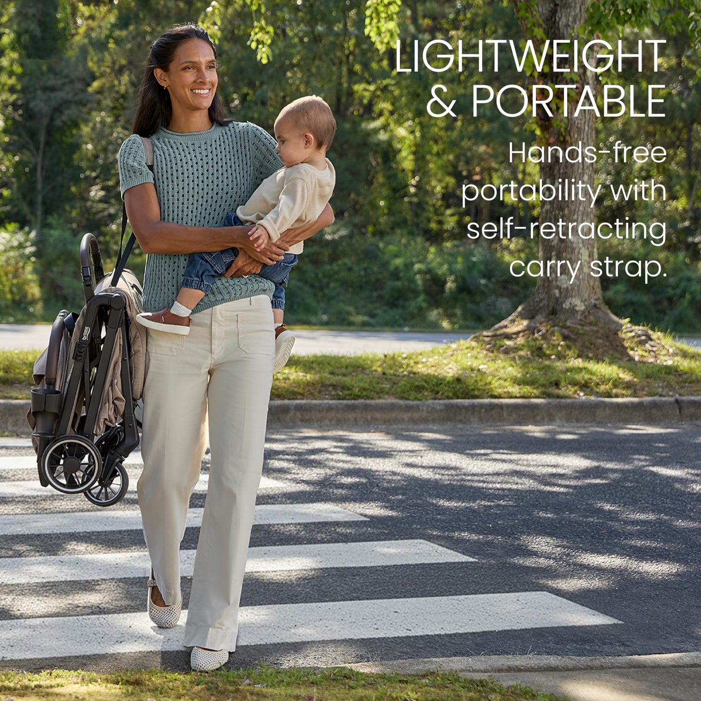 Britax Juniper+ Compact Stroller, Portable & Lightweight On-The-Go Stroller with Fastpack & One-Hand RapidFold, Infant Car Seat Compatible, Built-in Carry Strap, Ventilating Fabrics — Raven Black