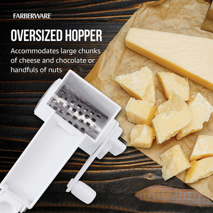Farberware Professional Rotary Grater with Fine Etched Stainless Steel Drum, 4.33x5.51x3.54 Inch, White