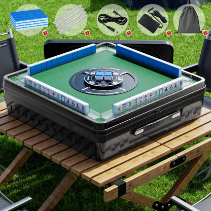 PYY Portable Automatic Mahjong Table - Foldable Tabletop Design, 166 Magnetic Mini Mahjong Tiles (Incl. 8 Dragons, 4 Blanks, 10 Jokers), Supports American & Chinese Styles, for Outdoor & Home Fun