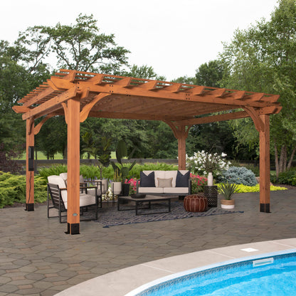 Backyard Discovery Beaumont 16' x 12' Traditional Cedar Wood Pergola Kit with Trellis Roof, All-Season Durability, High-Wind Rating, PowerPort, Shade for Outdoor Patio, Deck, Garden, and Entertaining