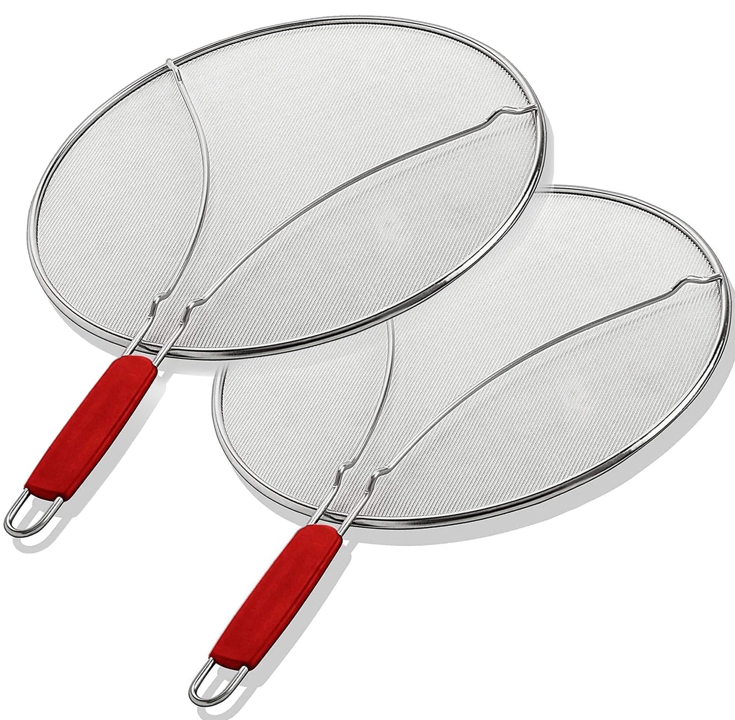 ALPHA LIVING 2 Pack Splatter Guard for Frying Pan & Food Strainer and Universal Cookware 13" - Stops Hot Oil Splash - RED Handle - Splatter Screen for Cooking - Alpha Living