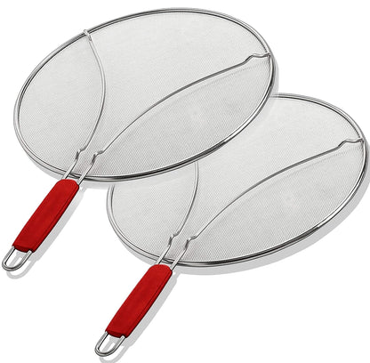 ALPHA LIVING 2 Pack Splatter Guard for Frying Pan & Food Strainer and Universal Cookware 13" - Stops Hot Oil Splash - RED Handle - Splatter Screen for Cooking - Alpha Living