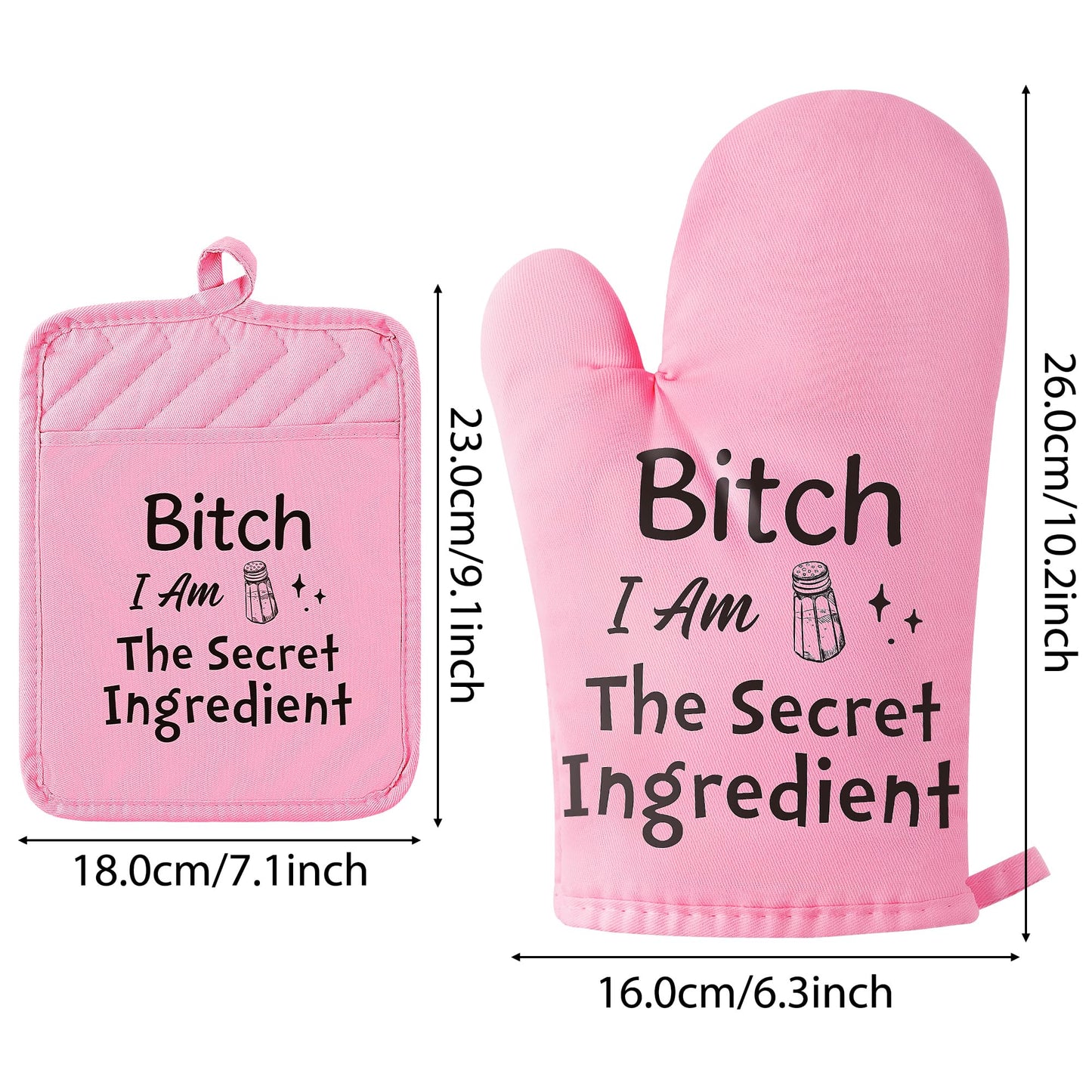 GROBRO7 6Pcs Funny Oven Mitts Pot Holders Baking Gift, I Am The Secret Ingredient Resistant Hot Pad Machine Washable Gloves with Hanging Pocket Potholder for Friend Women Gift for Love Kitchen Cooking
