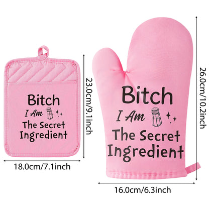 GROBRO7 6Pcs Funny Oven Mitts Pot Holders Baking Gift, I Am The Secret Ingredient Resistant Hot Pad Machine Washable Gloves with Hanging Pocket Potholder for Friend Women Gift for Love Kitchen Cooking