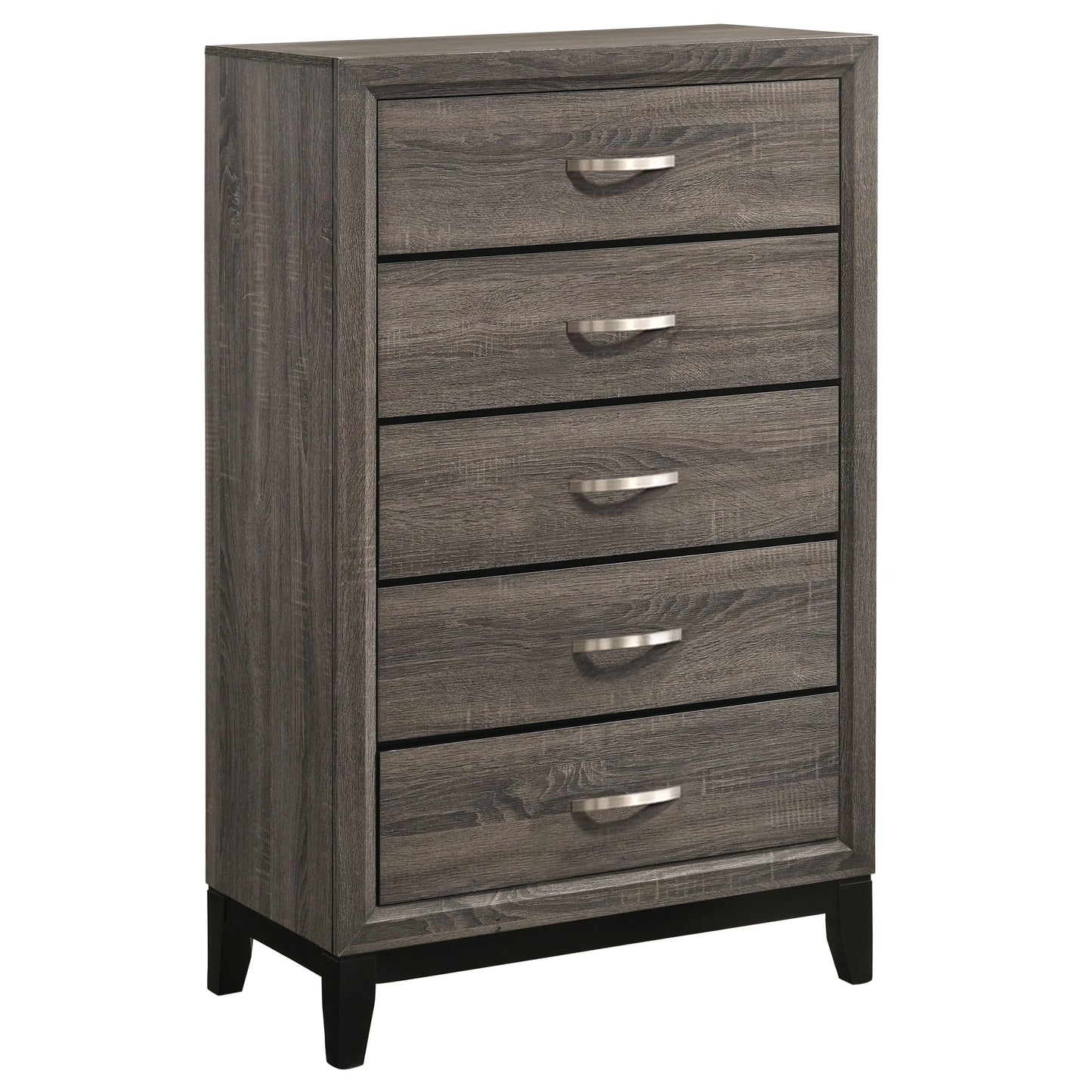 Coaster Home Furnishings - Watson - Wood - 5-Drawer Chest with Groove-Detailed Fronts, Black Legs, and Nickel Pulls - Bedroom - Gray Oak - 212425