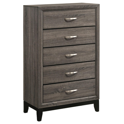 Coaster Home Furnishings - Watson - Wood - 5-Drawer Chest with Groove-Detailed Fronts, Black Legs, and Nickel Pulls - Bedroom - Gray Oak - 212425