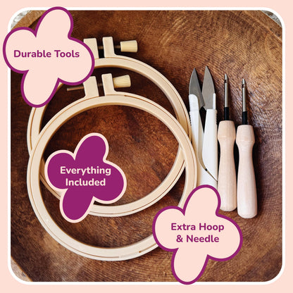 Panellomi Flower Punch Needle Kit for Beginners DIY Punchneedle Embroidery Starter Kit with Yarn, Fabric, Needle Punch Tool, Scissors, and Instructions for 6 Easy Craft Floral Design Coasters