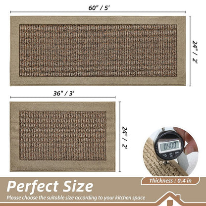 BEQHAUSE Kitchen Rugs and Mats Set of 2 Non-Slip Kitchen Mats for Floor, Absorbent and Stain Resistant Kitchen Runner, Machine Washable Rugs for Kitchen, Laundry & Sink, 24"x36"+24"x60", Taupe