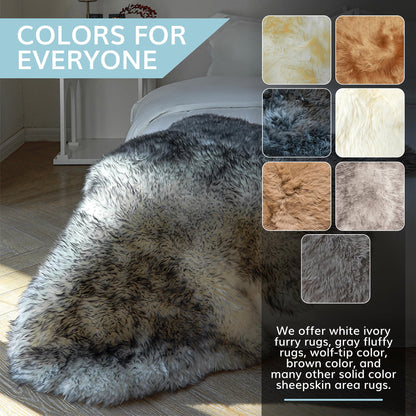 WaySoft New Zealand Sheepskin Area Rug – Genuine Fluffy Wool, Multiple Sizes, Bedroom or Living Room Decor(4ft x 6ft,Grey Beige)