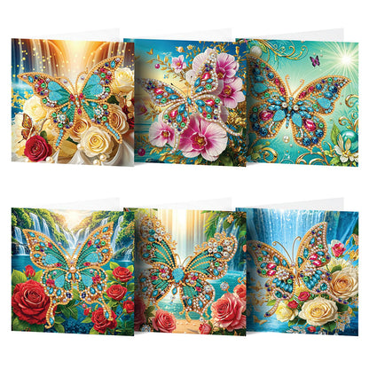pigpigboss 6 Packs Butterfly Diamond Painting Greeting Cards, Flower Butterfly Diamond Art Birthday Card Kit, Sunrise Landscape Diamond Dots Greeting Cards Arts Crafts for Adult Holiday Blessing