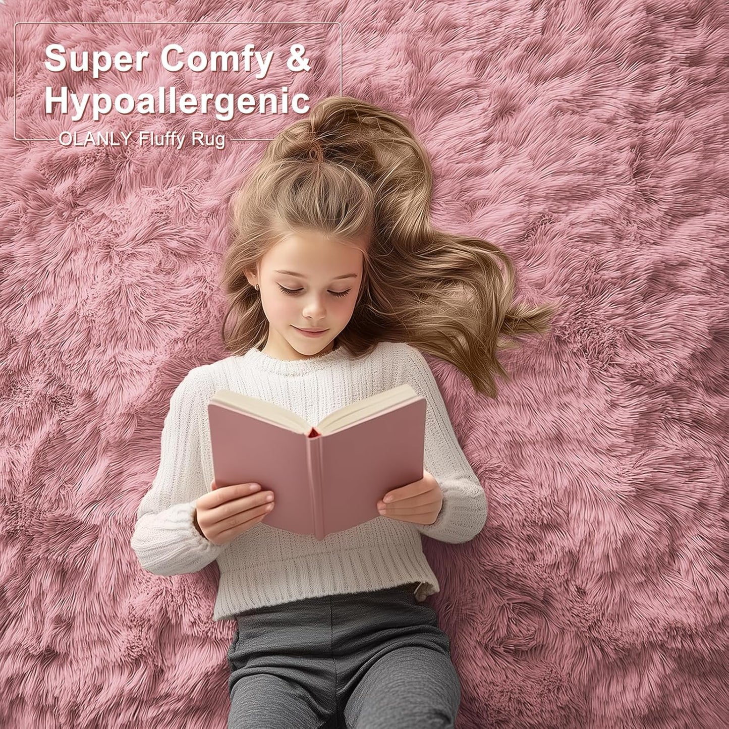 OLANLY Machine Washable 2x4 Runner Rug - Soft Fluffy Shaggy Design for Bedroom & Hallway | Pale Pink