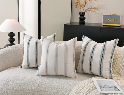 20x20 Set 2, Cethom Boho Throw Pillow Covers of Beige and Black Striped Decorative Pillow Cases for Couch Chair Bed