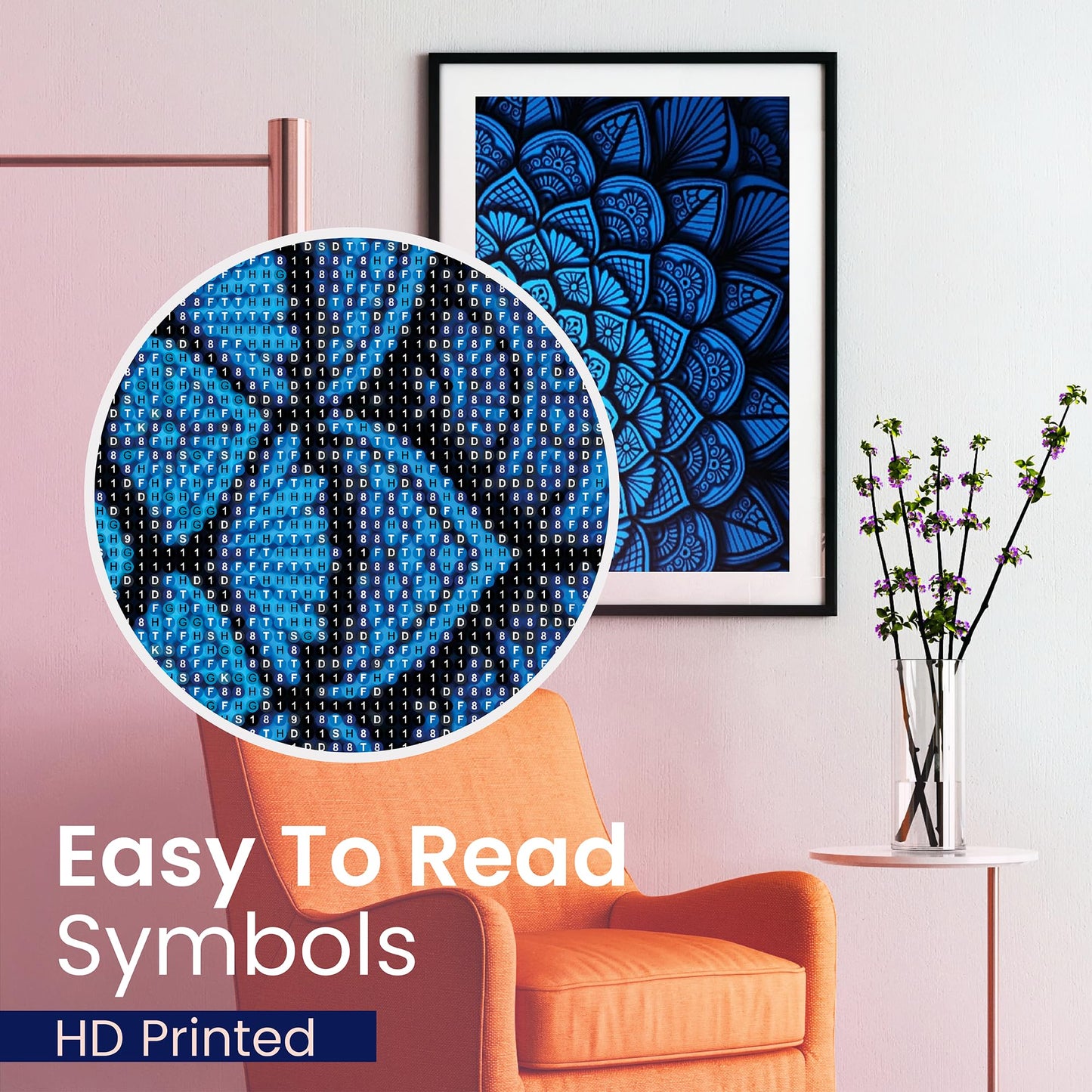 Modern Merch Mandala Diamond Art Kits for Adults, Blue and Black Pattern 5D Diamond Painting for Adults, DIY Mandala Wall Art, Cross Stitch Pattern Gem Art, Full Round Drill 12x16