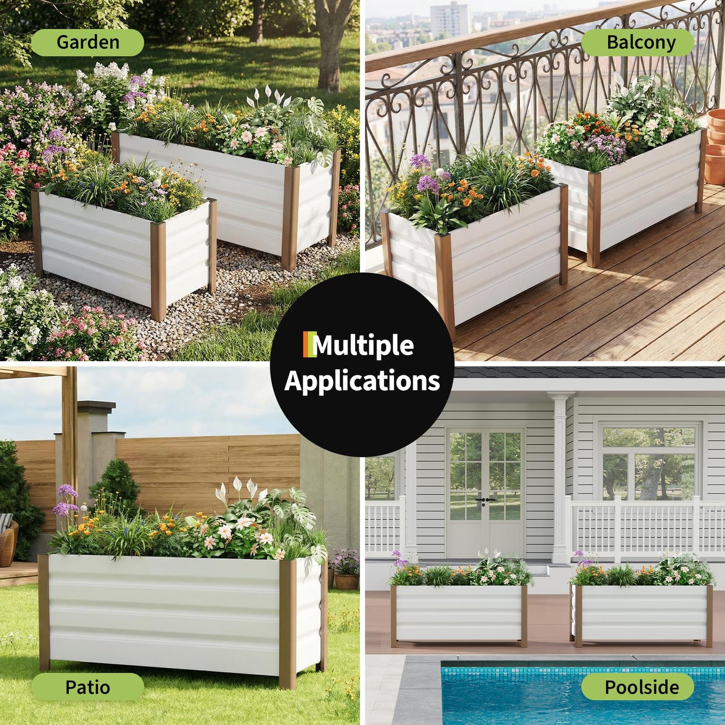 JoanKaren 2 Pack Aluminum Raised Garden Bed with Legs, 24x16x18 in Outdoor Metal Elevated Planter Box with Drainage Holes for Garden, Patio, Balcony, Backyard Vegetable & Flower Planting, White