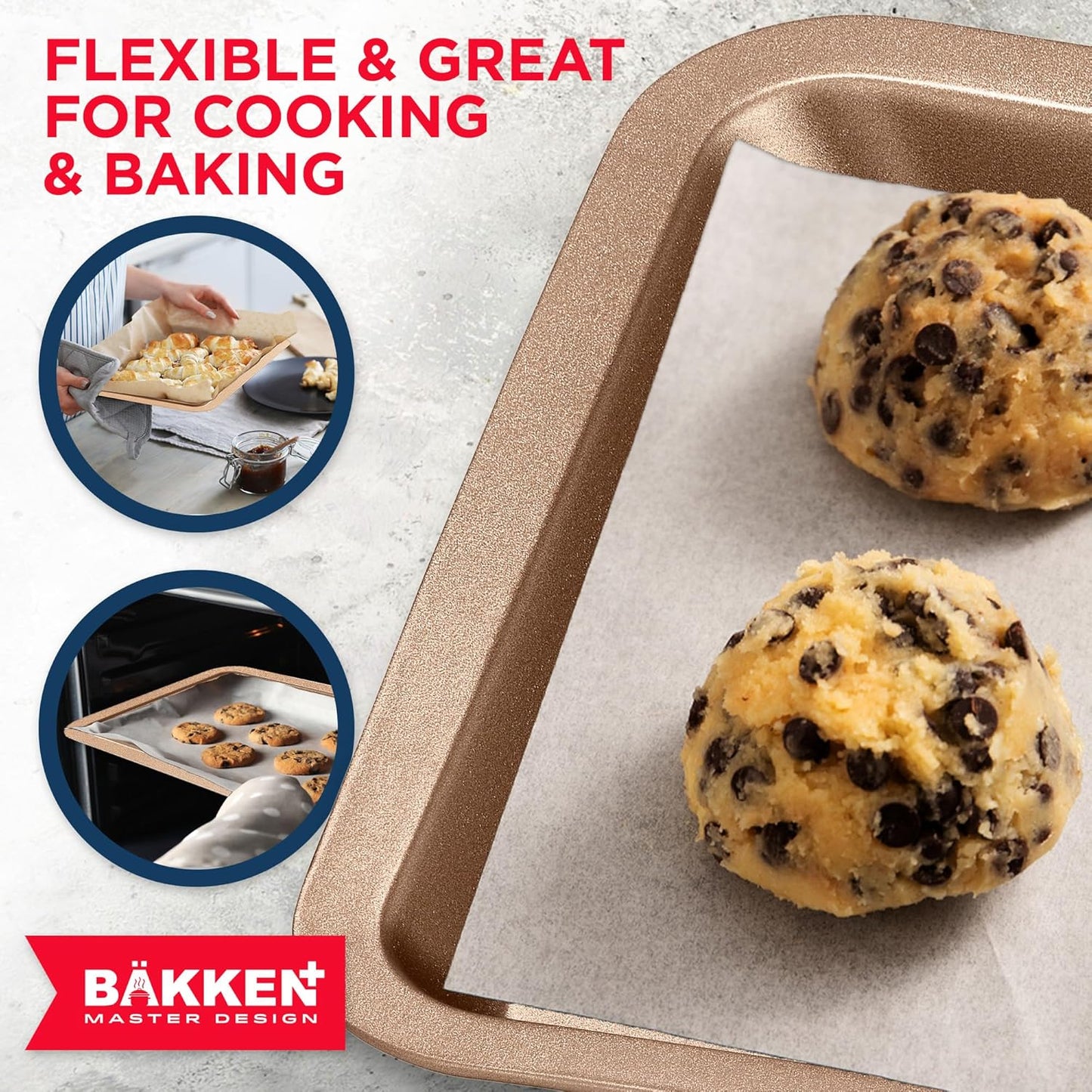 BAKKEN Nonstick Baking Pans - Commercial Grade Carbon Steel Cookie Sheet, 13.18" x 8.66", Oven Safe to 450°F, Brown