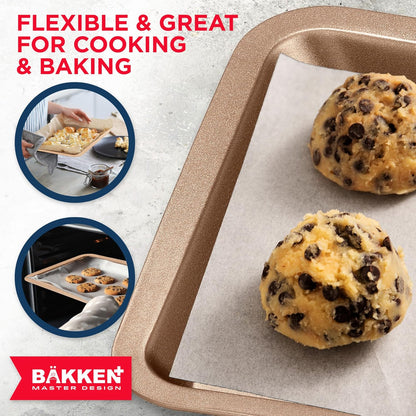 BAKKEN Nonstick Baking Pans - Commercial Grade Carbon Steel Cookie Sheet, 13.18" x 8.66", Oven Safe to 450°F, Brown