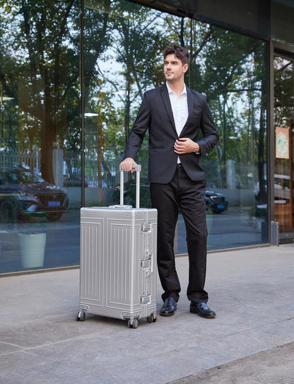 KANGSHILU All Aluminum Magnesium Luggage 28inch，Cut from Whole Aluminum Sheet（3rd Generation，Premium Magnesium Metal zipperless suitcase ） (silvery, 28inch)