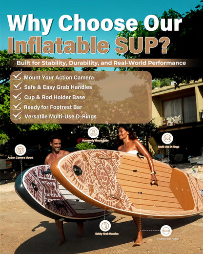 TIGERXBANG Inflatable Stand Up Paddle Board, 11'6" x 35" x 6", Tribal Spirit Design, SUP for 3 People, Perfect for Relaxation & Exploration