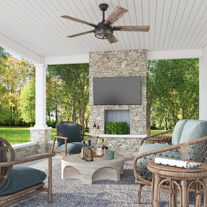 Prominence Home Freyr, 52 Inch Indoor Outdoor LED Ceiling Fan with Light, Remote Control, Dual Mounting Options, 5 Dual Finish Blades, Reversible Motor - 51484-01 (Textured Black)