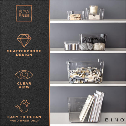 BINO | Plastic Organizer Bins, Small - 4 Pack | The SOHO Collection | Multi-Use Plastic Bin | Pantry & Freezer Organizer Bin | Storage Containers | Bins for Home & Kitchen Org
