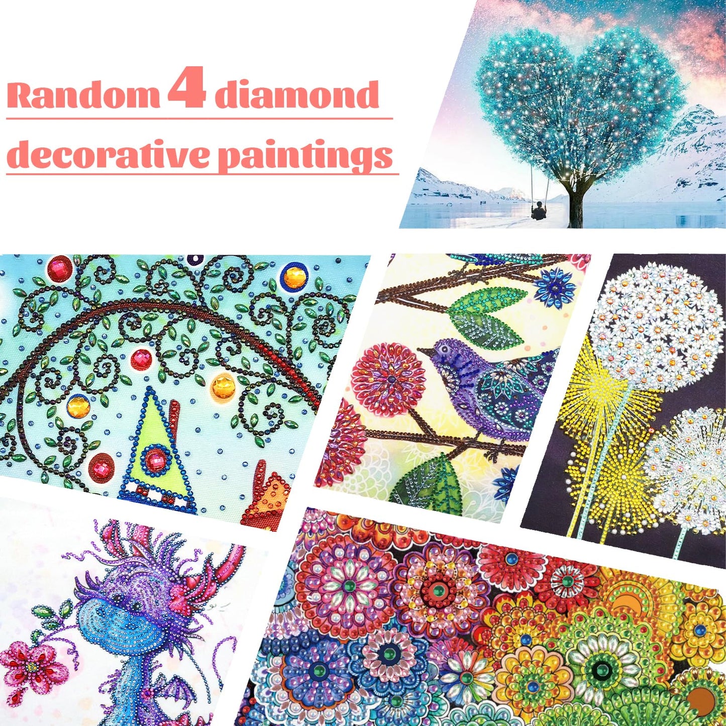 Focart 4 Pack Random Diamond Paintings, 5D DIY Special Shape Rhinestone Diamond Painting Kits for Adults 12x12 inch