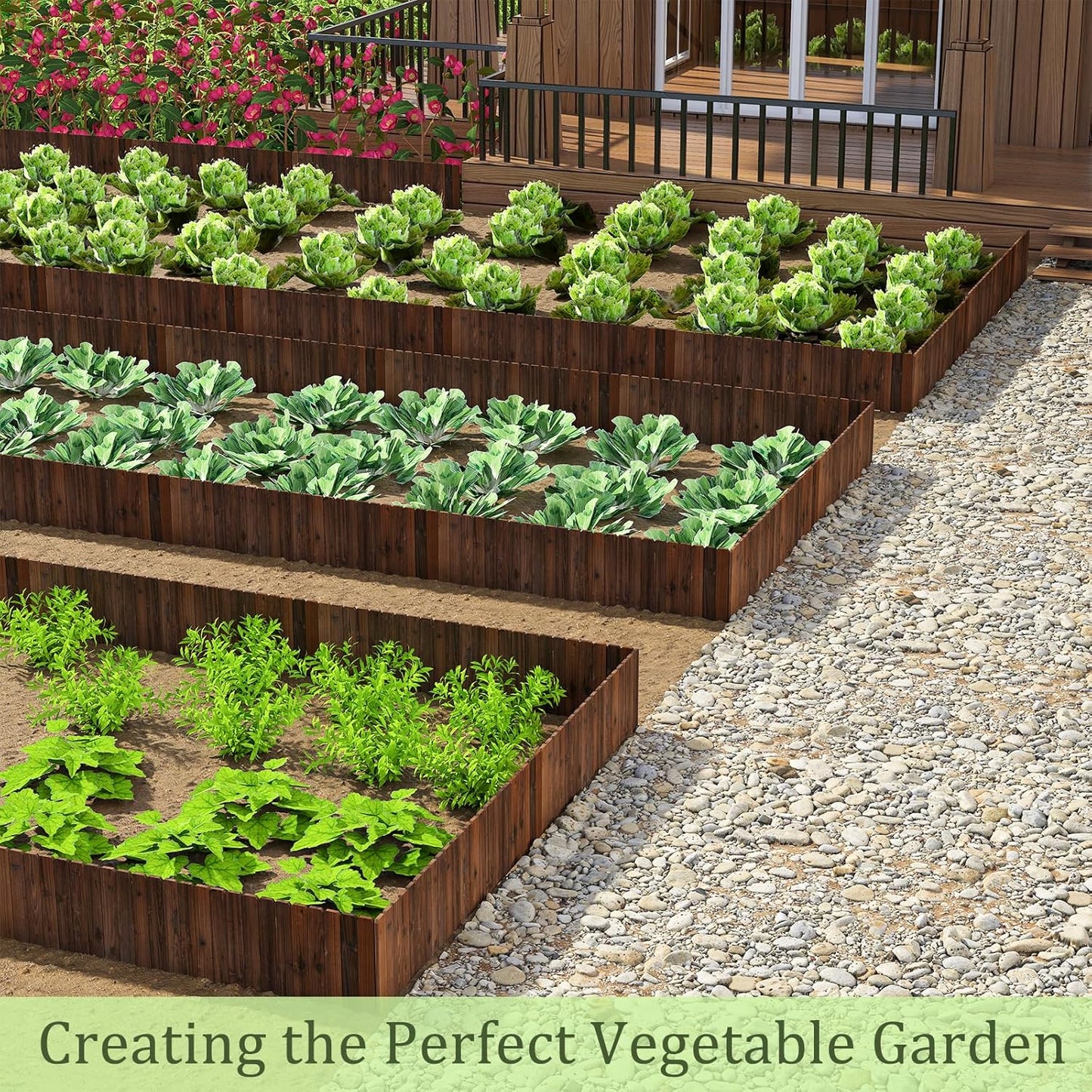 Wood Garden Edging Border, No Dig Landscape Edging, Decorative Flower Bed Border, 11.8" H x 48" L (1 Pack)