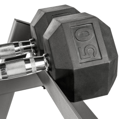 XMARK 5-50lb Dumbbell Set with Rack, Weights Dumbbells, Multiple Free Weights and Horizontal Storage for Home Gym Strength Training, Storage Rack (Gray)