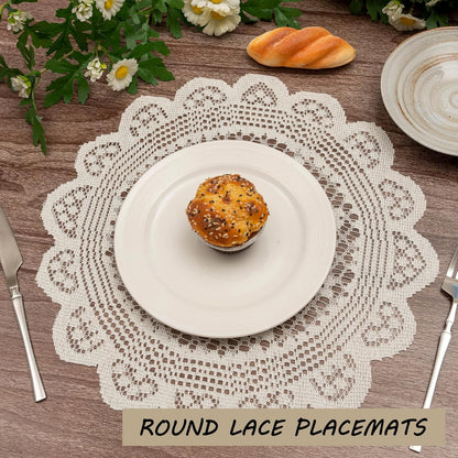 2 15" Jayla Pcs Round Lace Placemats for Tables Embroidered Vintage Crochet Floral Lace Table Runner Vintage Wedding