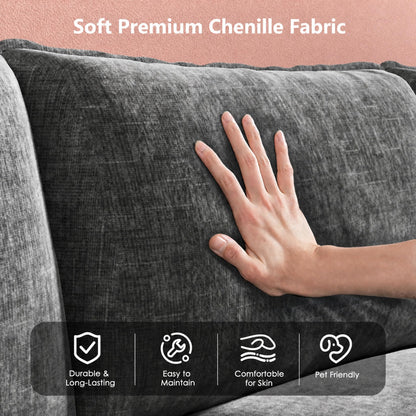 Marsail Modular Sectional Sofa 145.6" U-Shaped Modern Comfy Cloud Couch, 6-Seat Chenille Deep Seat Sofa with Throw Pillow & Movable Ottoman for Living Room, Bedroom and Apartment, Grey