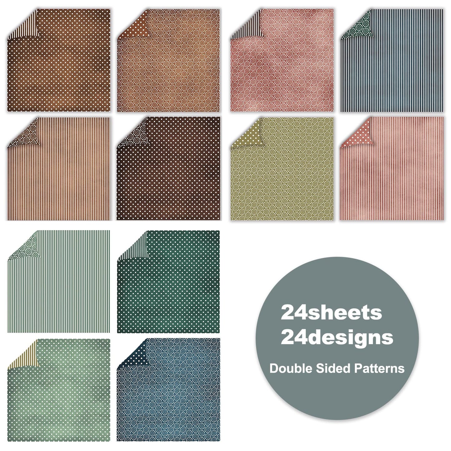 MIATTCLD 12x12 Scrapbook Paper Double Sided Patterned Paper for Scrapbooking, 24 Sheets/24 Designs Wedding Background Papers Boho Decorative Craft Papers for Card Making Journaling Decor (Brown)