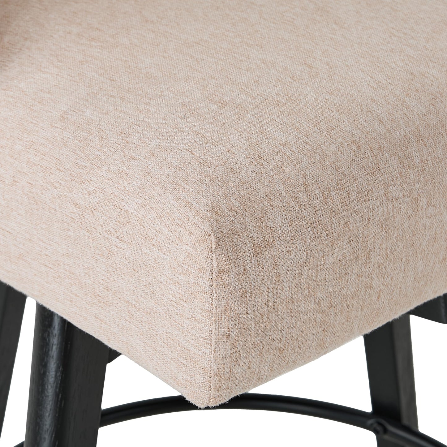 Vipbear Counter Height Bar Stools Set of 2, Modern Linen Fabric Swivel Barstools with Contoured Backs and Solid Wood Legs, 26" Seat Height Upholestered Bar Chairs for Kitchen Island, Flax Beige