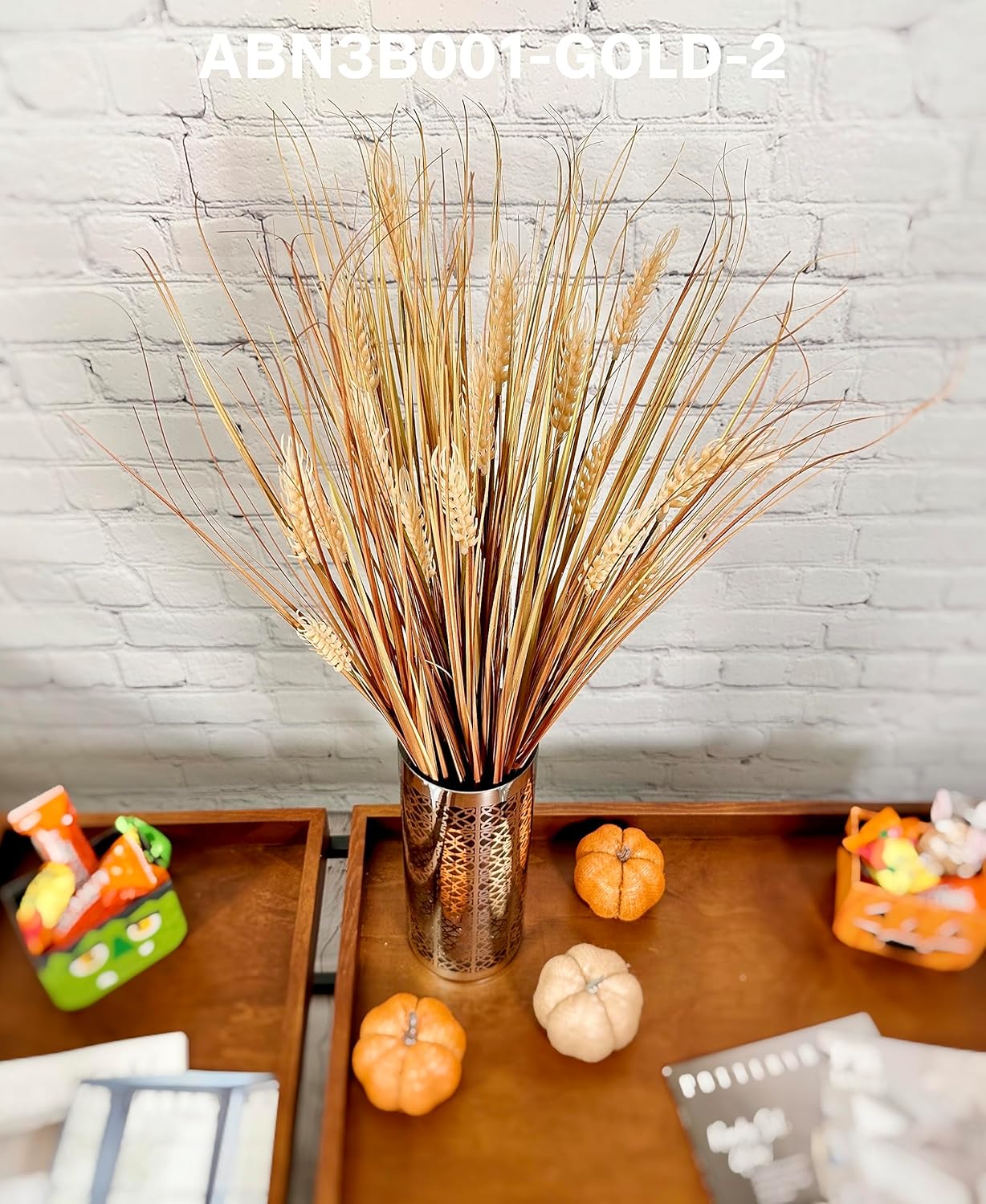Admired By Nature 28" Artificial Wheat Grain Flowers & Grass Bush for Home Kitchen Office Wedding Fall Décor, Gold