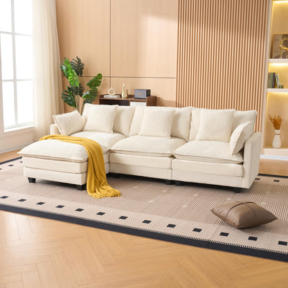 KEIKI 102" Modular Sectional Sofa with Storage Ottoman, L Shaped Convertible Couch with Movable Chaise Lounge, Linen Fabric Comfy 3 Seat Sleeper Sofa for Living Room Modern Apartment Bedroom, Beige