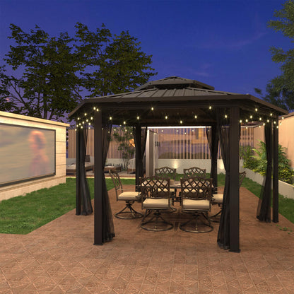 15x15FT Hexagon Hardtop Gazebo Heavy Duty Aluminum Frame Outdoor Gazebo Pergola Pavilion with Galvanized Steel Double Roof, Nettings & Ceiling Hook for Patio Backyard Deck Lawns