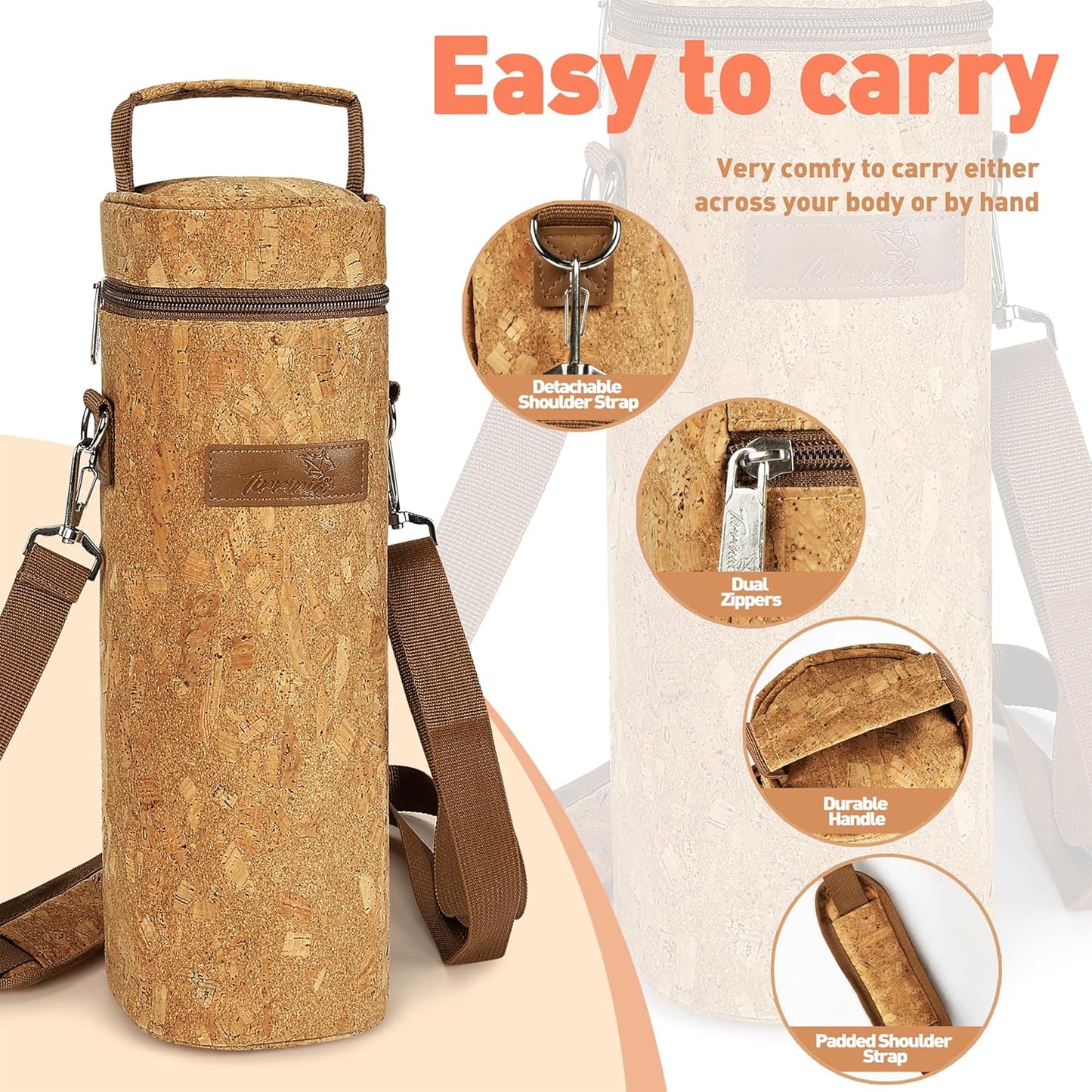 Tirrinia Insulated Travel Wine Tote Bag, Portable One Bottle Carrier with Shoulder Strap for Picnic, Party, BYOB