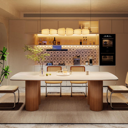 Tribesigns 78.7" Sintered Stone Dining Table for 8-10，Luxury Rectangular Kitchen Table with Solid Wood Legs, Mid-Century Dining Room Table for Living Room