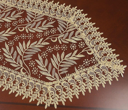 16 90 Inch Simhomsen Burgundy Lace Table Runner Embroidered Leaves Long