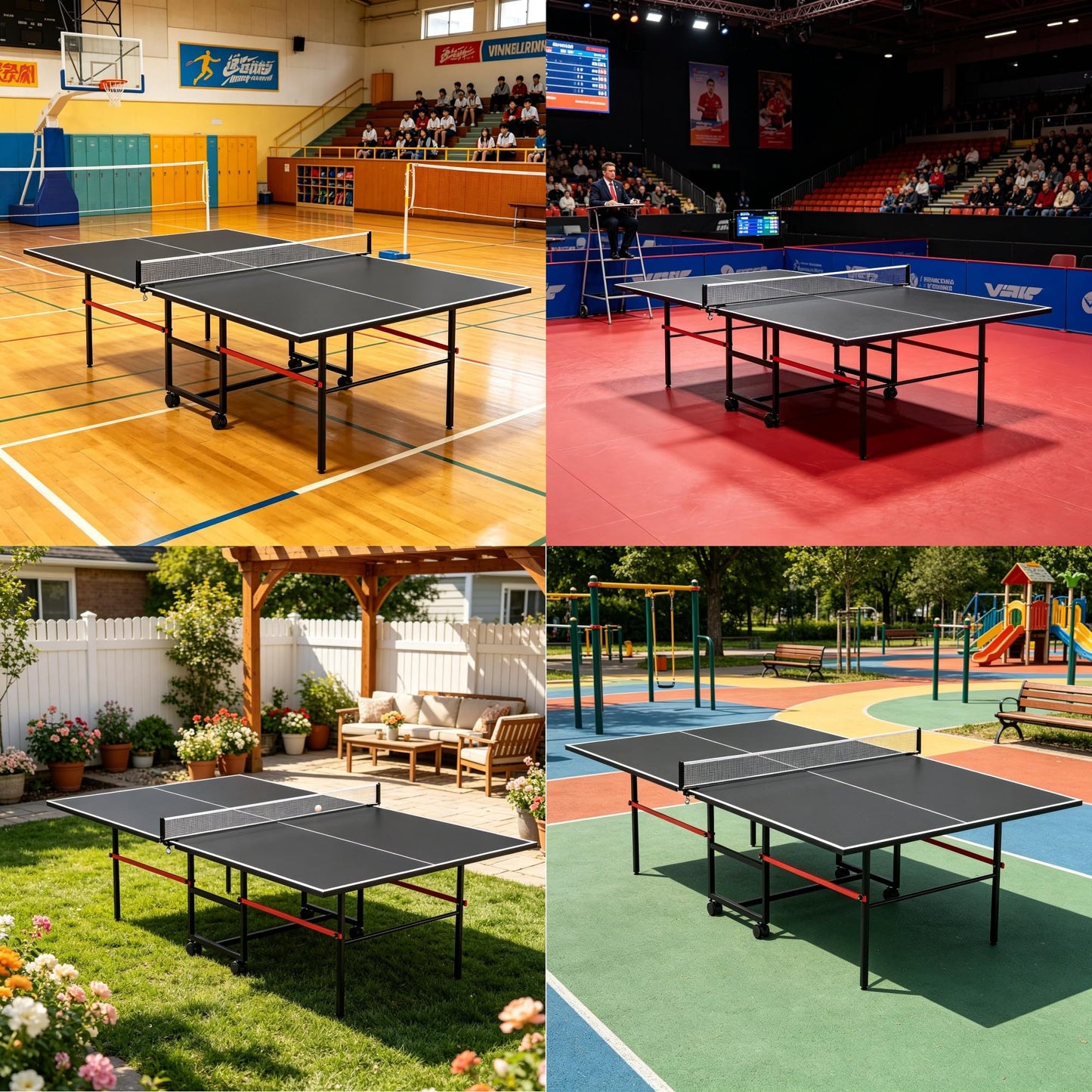 8FT Table Tennis Table with Net, Indoor/Outdoor Professional Ping Pong Table for Kids Adults, Folding Ping Pong Table, Complete Set with Paddles and Balls, School Playground Game Table (Black)