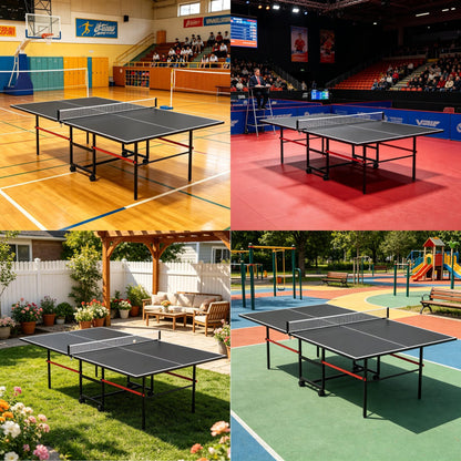 8FT Table Tennis Table with Net, Indoor/Outdoor Professional Ping Pong Table for Kids Adults, Folding Ping Pong Table, Complete Set with Paddles and Balls, School Playground Game Table (Black)